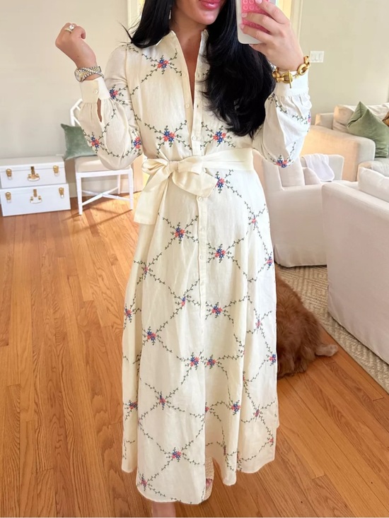 Sezane Dresses & Skirts - Sezane Cream Midi Dress with Delicate Floral Grid